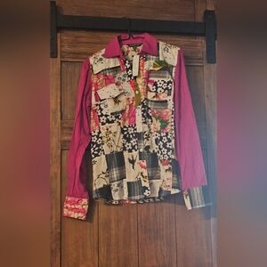 Chaudry Patch Work Button Down Blouse